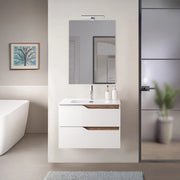 Mobile bagno sospeso 60 cm bianco e quercia con lavabo Sumya