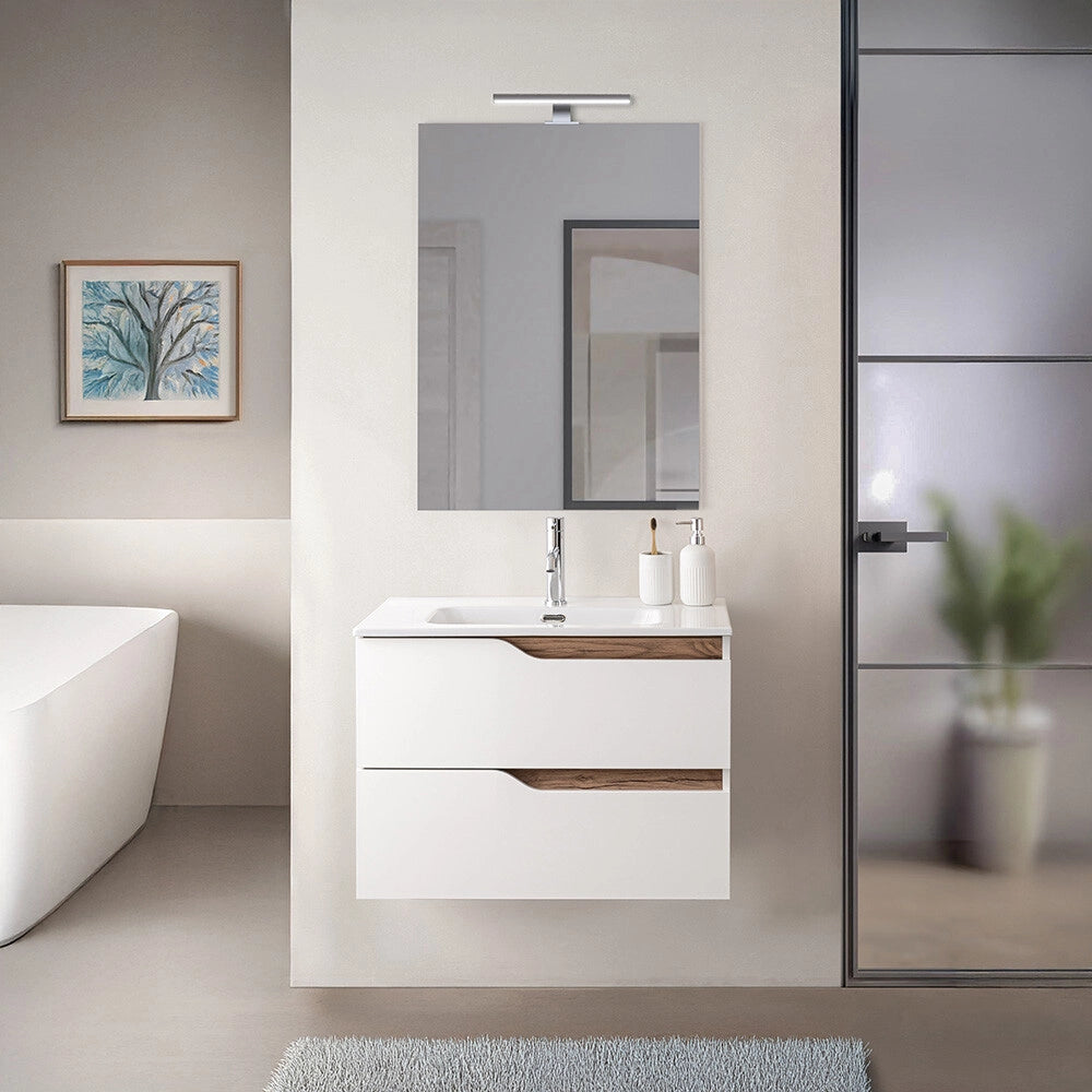 Mobile bagno sospeso 60 cm bianco e quercia con lavabo Sumya