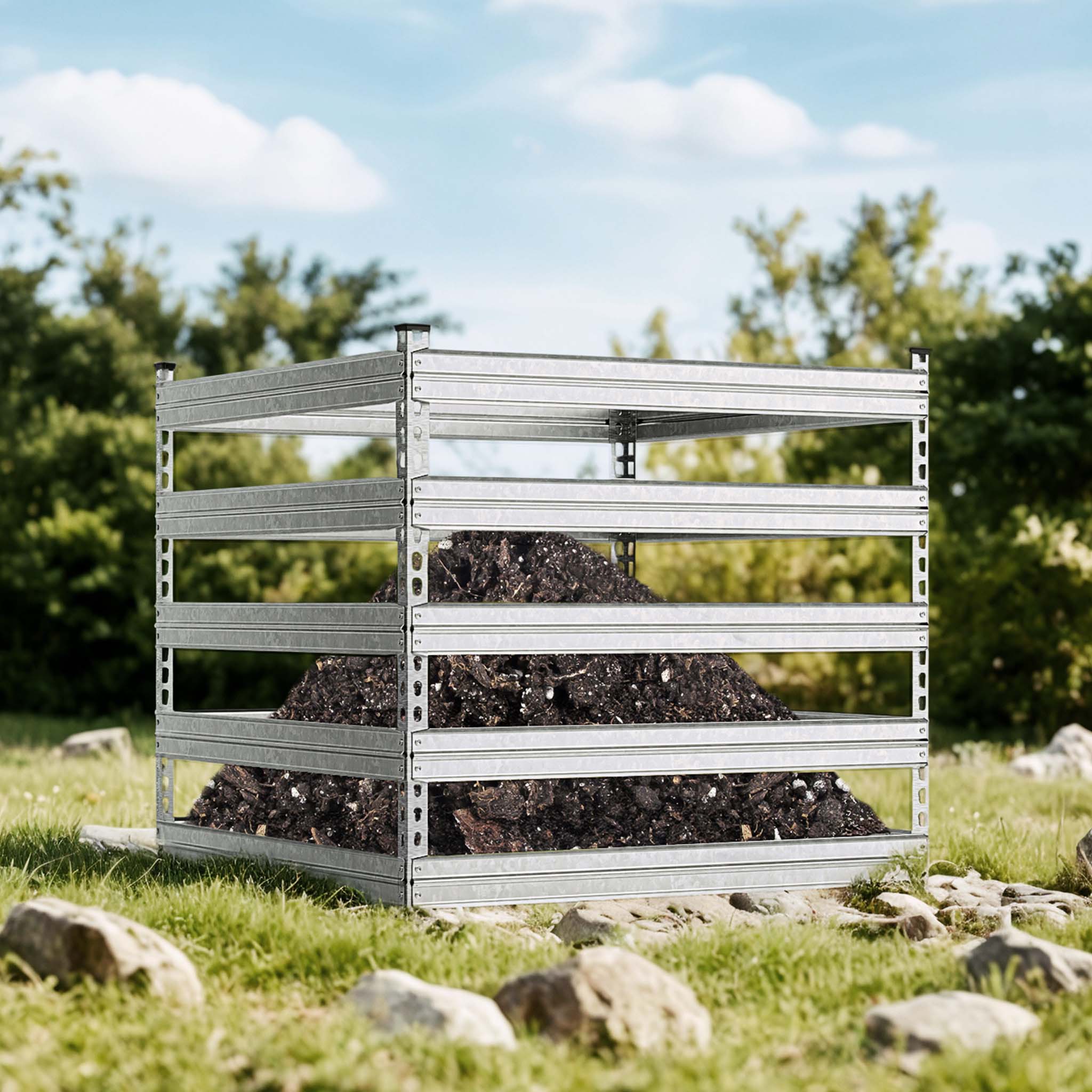Compostiera da giardino in metallo 100 x 100 x 90 cm per 900 litri di compost da rifiuti organici