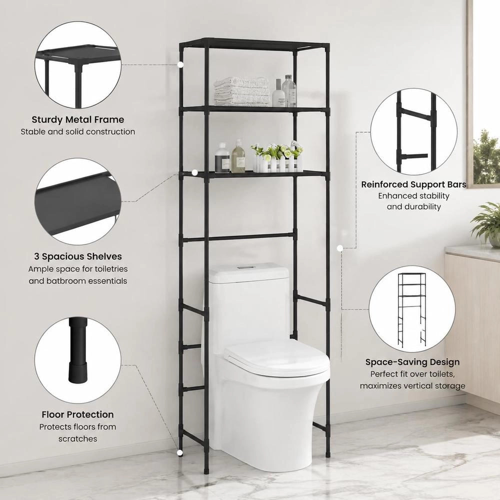 Toilet Shelf 3 Shelves Black 53x28x169 Cm