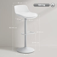 Set 2 Sgabelli da Bar con Schienale Altezza Regolabile Seduta Girevole in Pelle PU e Poggiapiedi Bianco