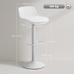 Set 2 Sgabelli da Bar con Schienale Altezza Regolabile Seduta Girevole in Pelle PU e Poggiapiedi Bianco
