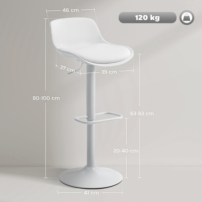 Set 2 Sgabelli da Bar con Schienale Altezza Regolabile Seduta Girevole in Pelle PU e Poggiapiedi Bianco