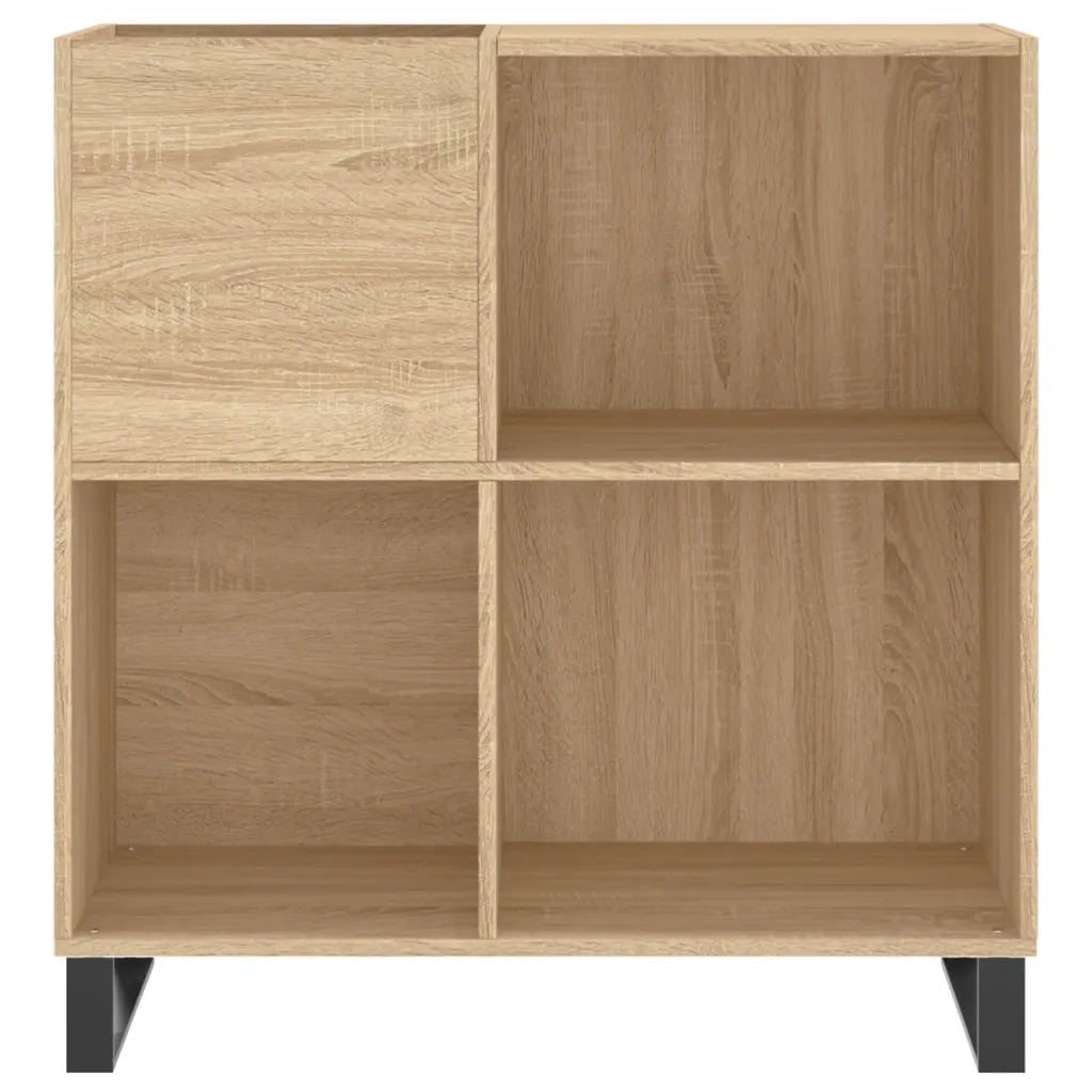 Mobiletto portadischi rettangolare e pratico in stile industriale dimensioni 84,5 x 38 x 89 cm realizzato in legno composito di rovere Sonoma codice 02_0049177.