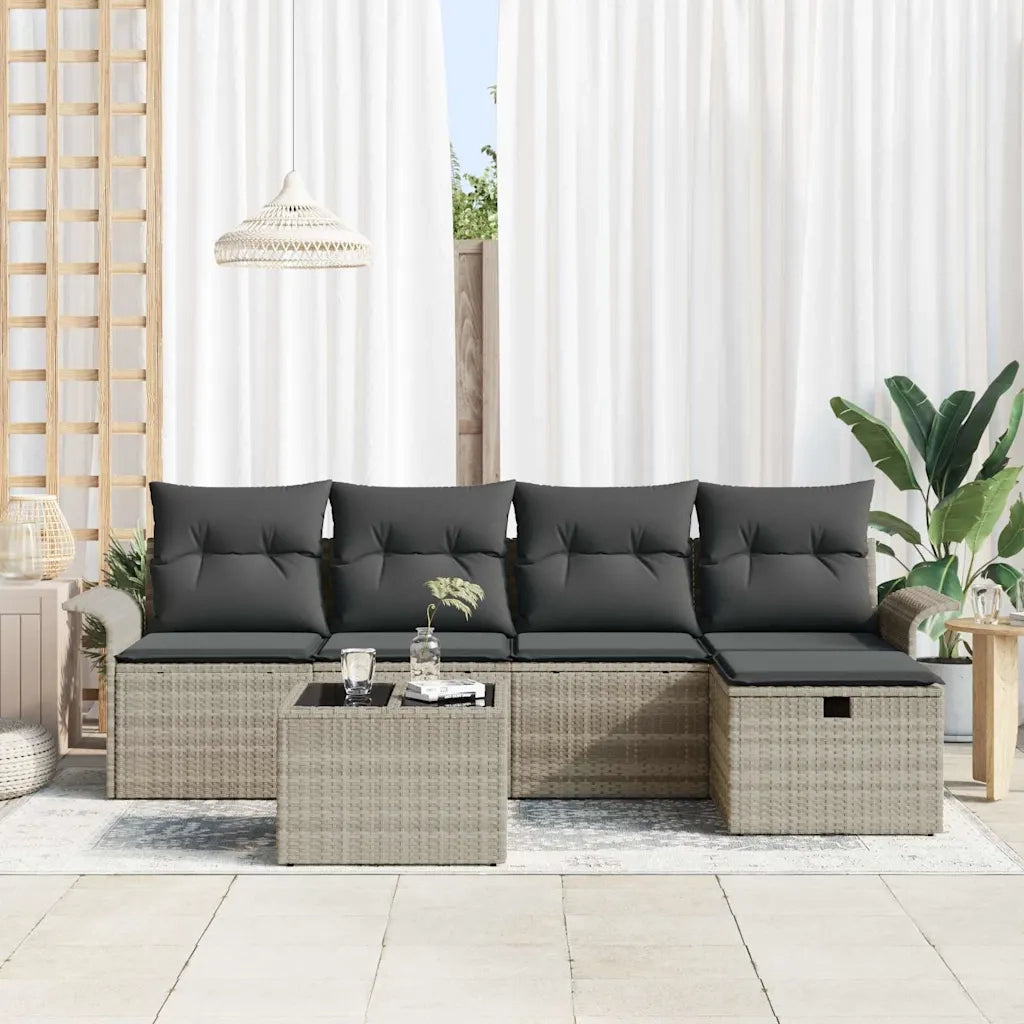 Set Divano da Giardino 6 pcs Grigio chiaro Poly Rattan