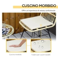 Set Mobili da Giardino 3 Pezzi con Tavolino e Sedie in Rattan PE, Poilestere e Acciaio per Esterni, Crema