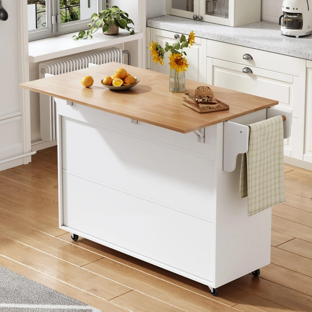 Isola Cucina Multifunzionale con Piano Pieghevole e Ruote ¨C Xylo ¨C 145x45x94,5 cm