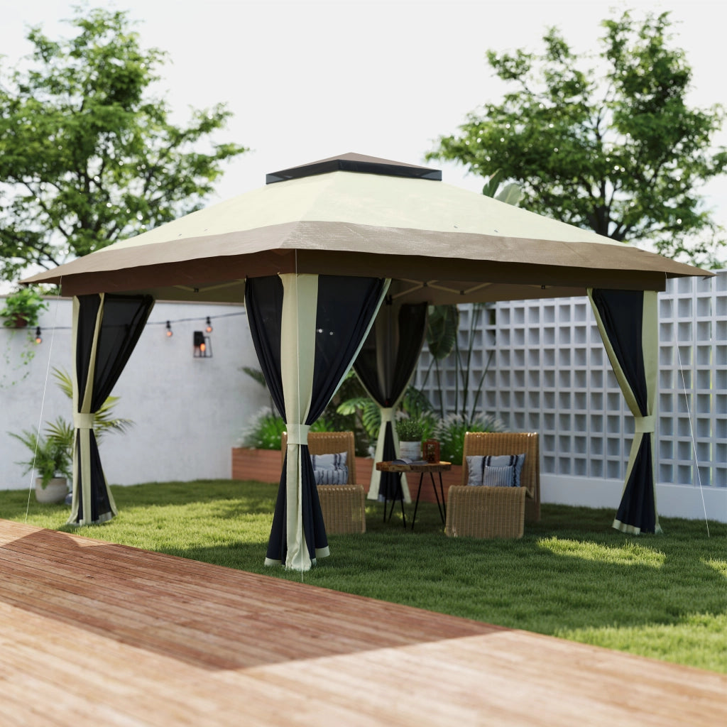 Gazebo Pieghevole 3,6x3,6 m ¨C Xylo ¨C con Laterali Rete UPF50+ Altezza Regolabile Crema