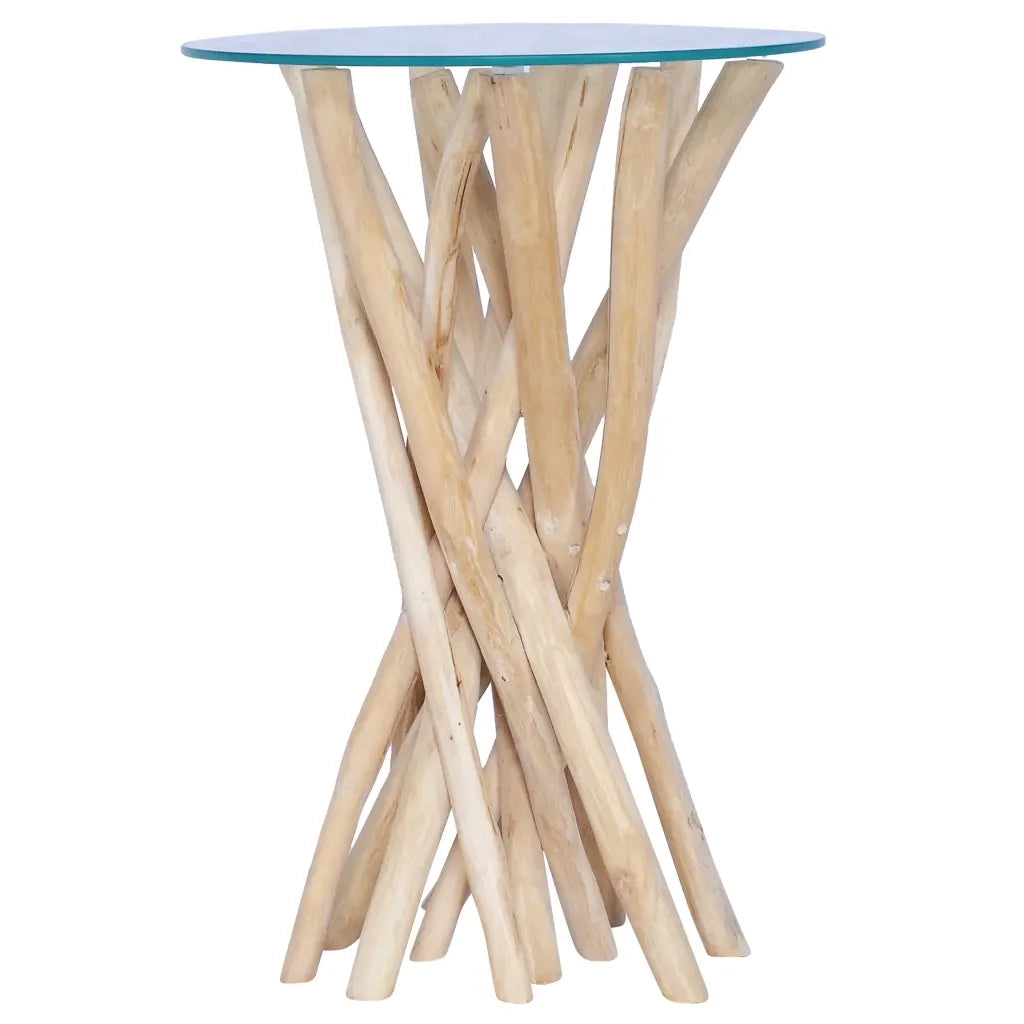 Tavolino da CaffÃ¨ Ripiano in Vetro 35x35x50 cm in Legno di Teak cod mxl 62782