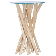 Tavolino da CaffÃ¨ Ripiano in Vetro 35x35x50 cm in Legno di Teak cod mxl 62782