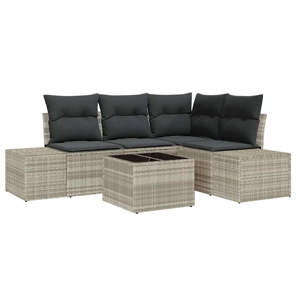 Set Divano da Giardino 5 pcs Grigio chiaro polyrattan