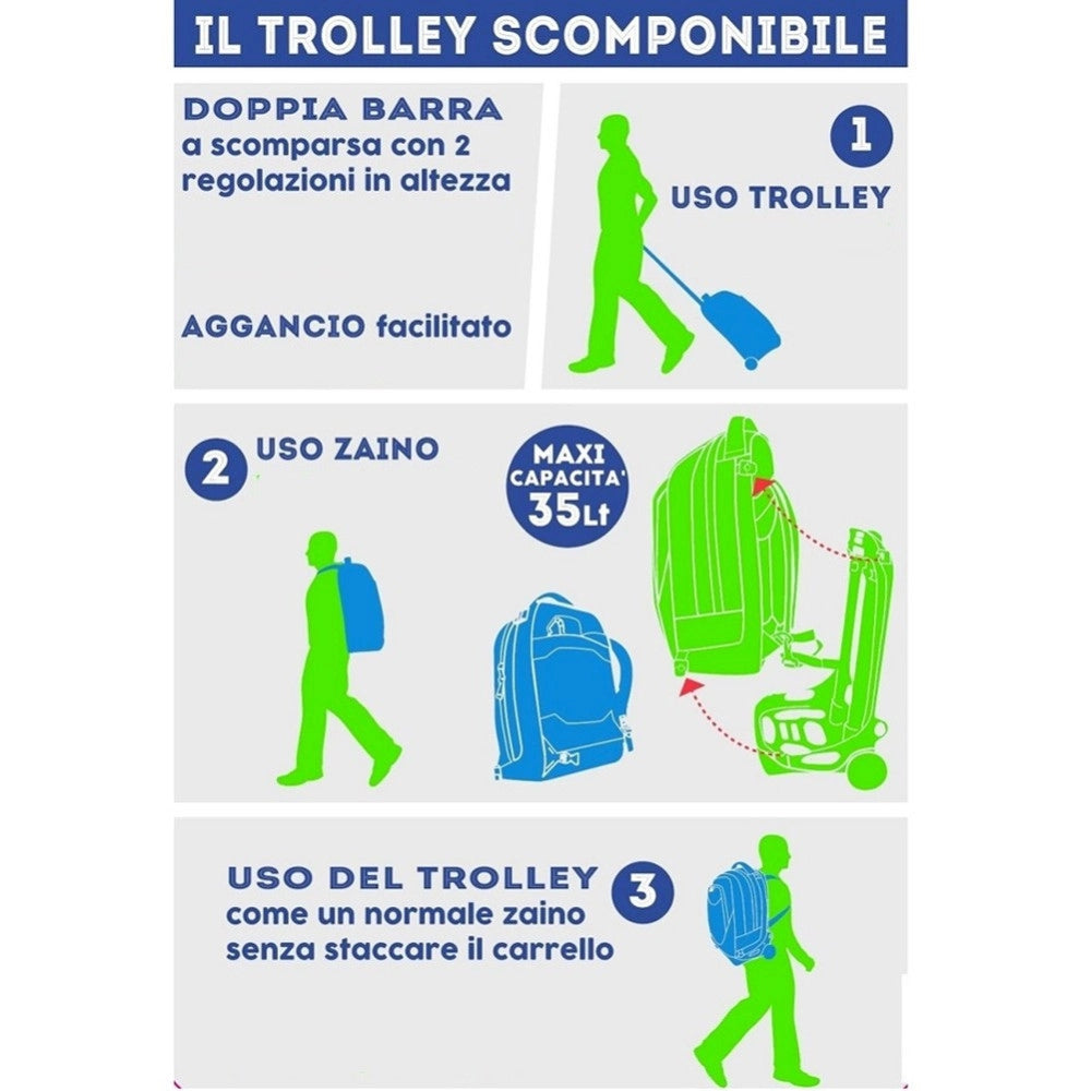 Trade Shop - Zaino Scuola  Ragazzi Trolley 3in1 New Jack Bitmap Con Carrello Rimovibile -