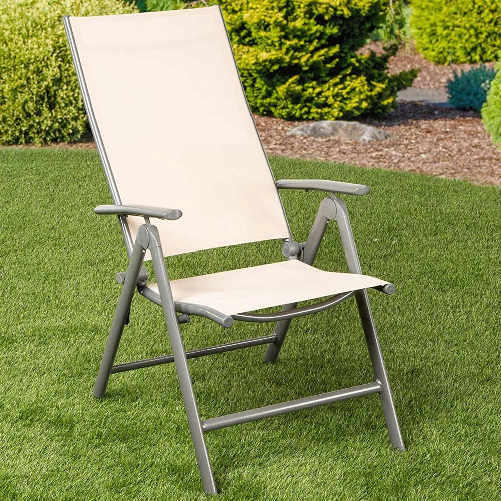 Set 2 Sedie Campeggio Sedia Pieghevole Giardino Reclinabile 5 Posizioni Beige