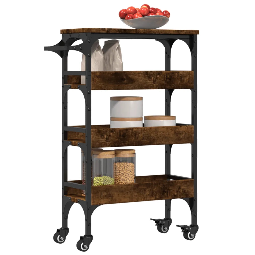 Carrello da Cucina-Scaffale per Cucina Rovere Fumo 53x20x76 cm in Legno Multistrato