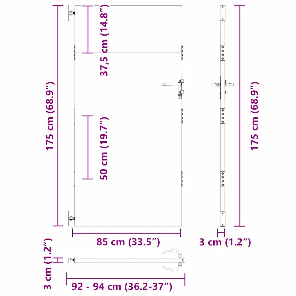 vidaXL Cancello da giardino con blocco Nero 105 x 175 cm