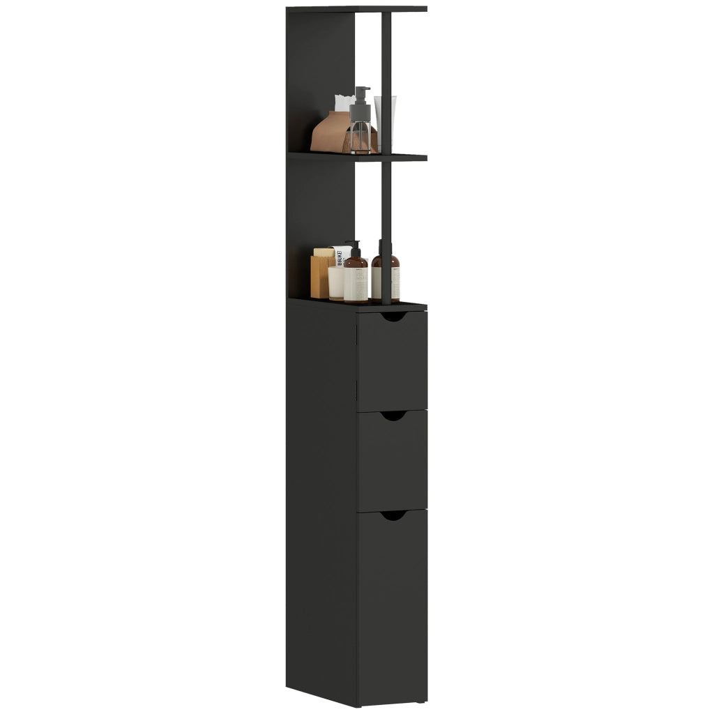 Armadio da bagno con cassetti e ripiani aperti ¨C Minimal ¨C 15x33x136,8 cm nero