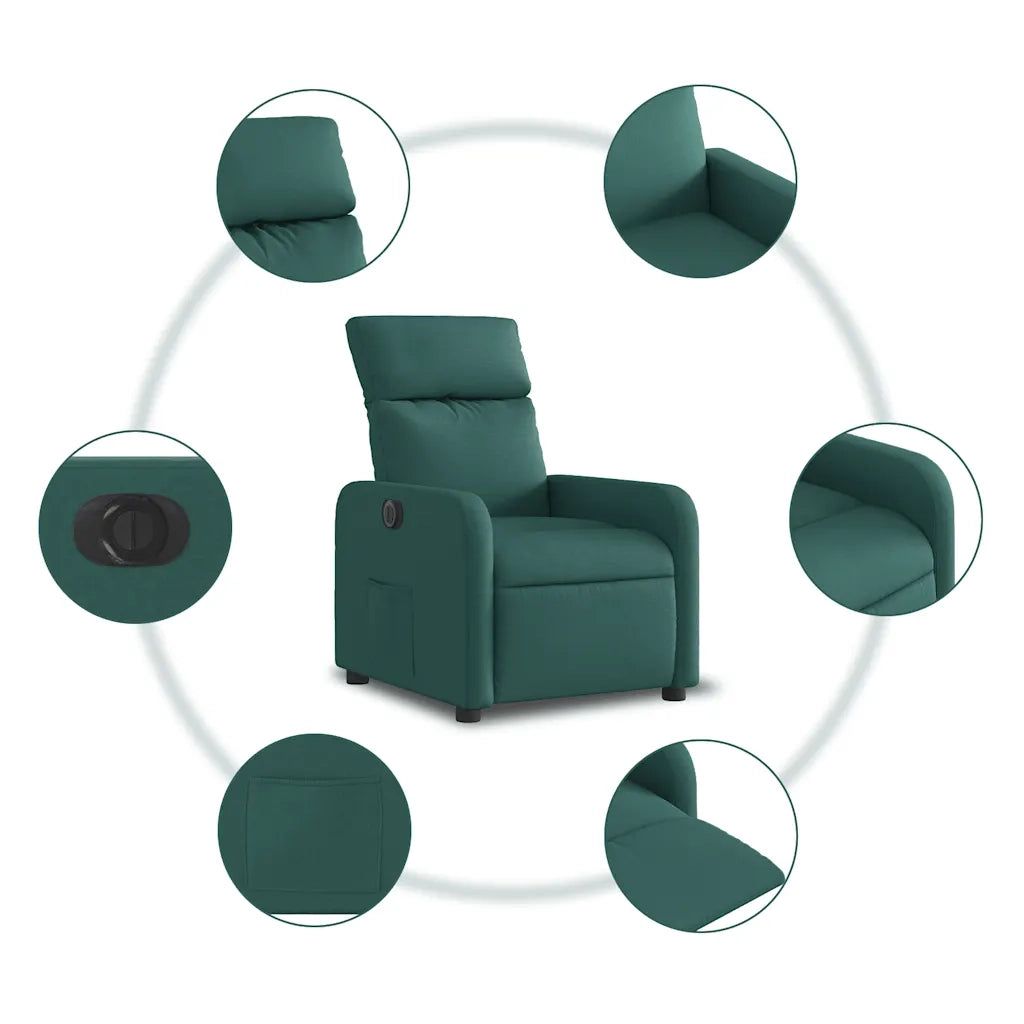 Poltrona Elettrica Reclinabile Verde Scuro in Tessuto 3206687