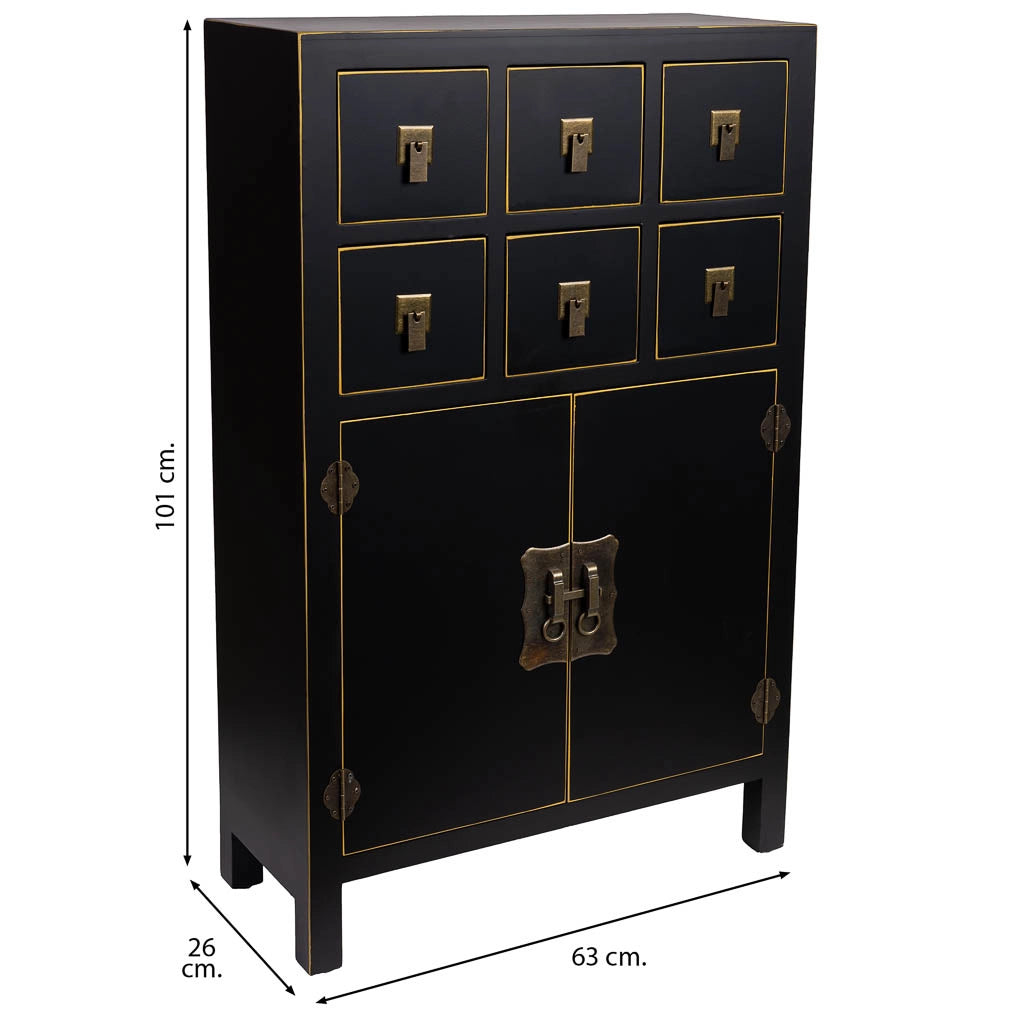 Mobile ausiliario in legno con 6 cassetti e 2 porte 63x26x101