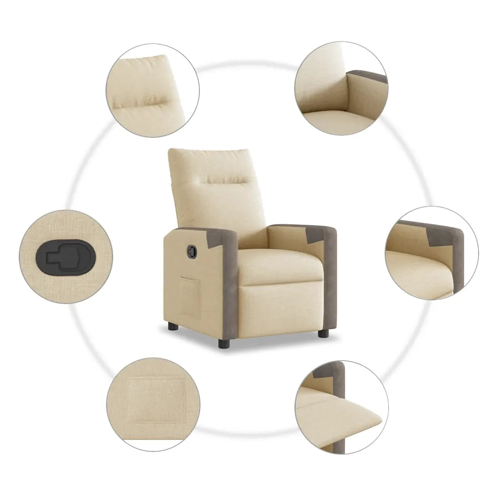 Divano Sedia-Poltrona Reclinabile in Tessuto Crema 360978