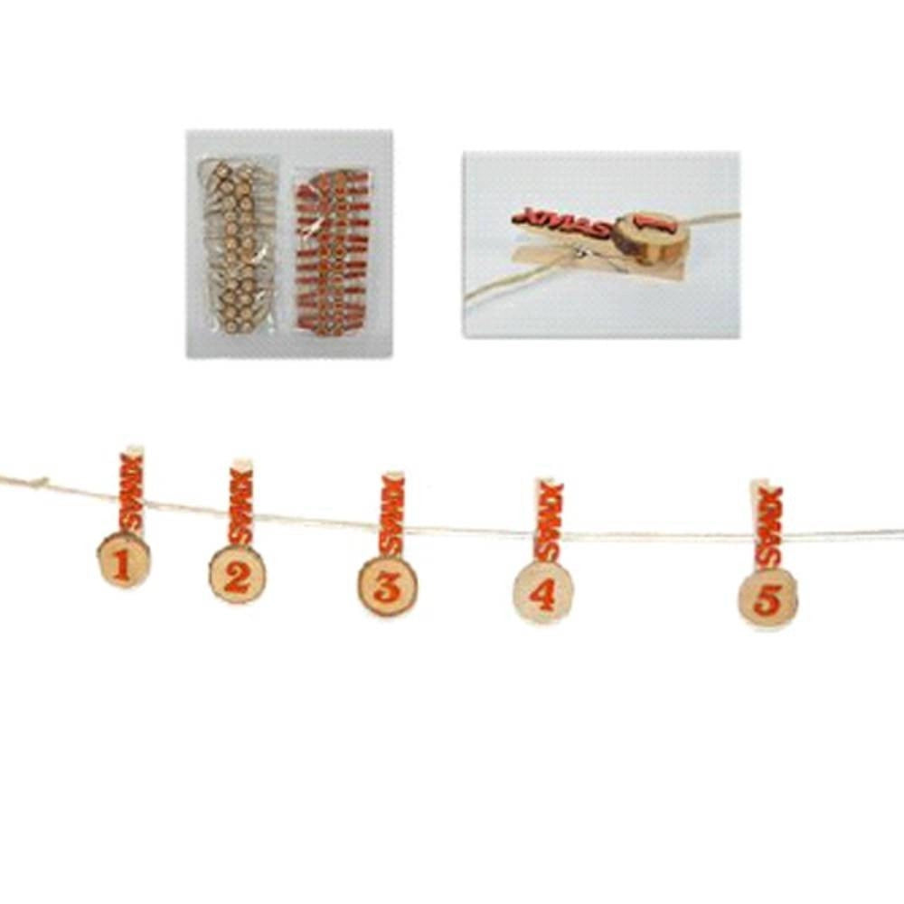 Trade Shop - Calendario Avvento Filo Ghirlanda Con Mollette Numero Decorazioni Natalizie -