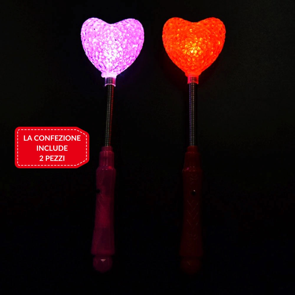 Trade Shop - Bacchetta Luminosa Cuore San Valentino Regalo Decorazione Led Gadget Festa 2 Pz -