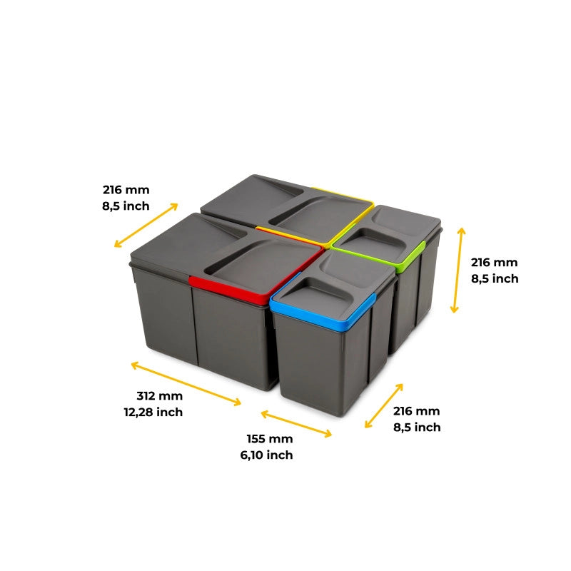 Base per contenitori per cassetti da cucina Recycle, 3 scomparti, modulo 800 mm, Grigio antracite Tecnoplastica