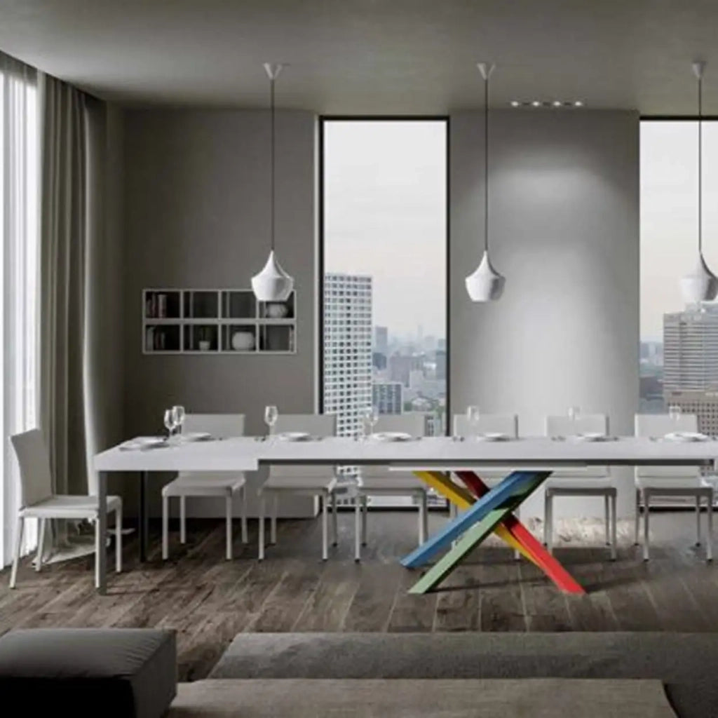 Tavolo allungabile 130/390x90 cm Volantis colore bianco frassino gambe multicolore 4/B