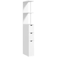 Mobiletto Colonna Bagno, Mobile Bagno con Cassetti, Mensole Aperte, Armadietto, 15 x 33 x 136,5 cm, Bianco