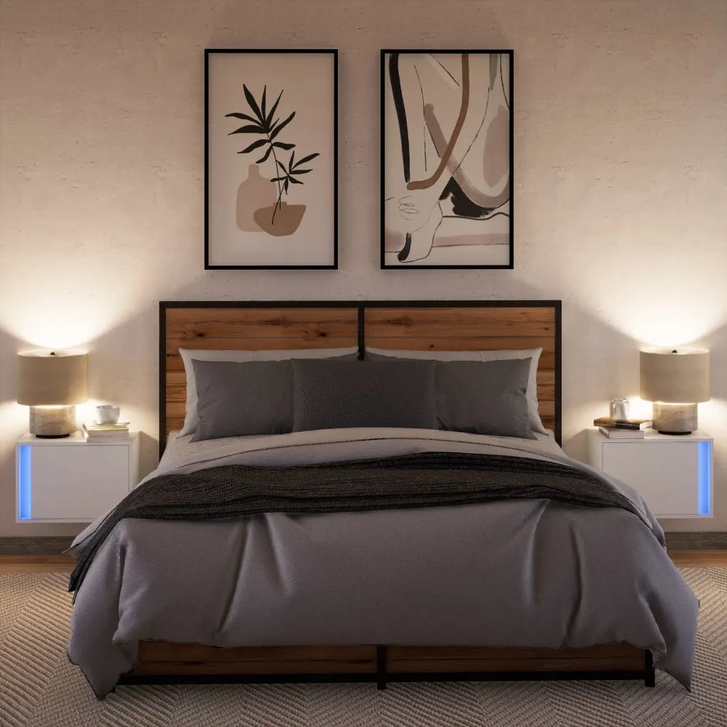 Comodini a Parete con Luci LED 2 pz-Set di 2 Tavolino da notte Bianchi 737070
