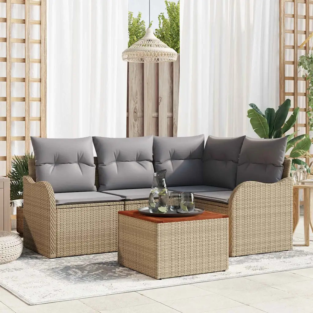 Set Divano da Giardino 5 pcs Beige e Grigio Chiaro polyrattan 3356117