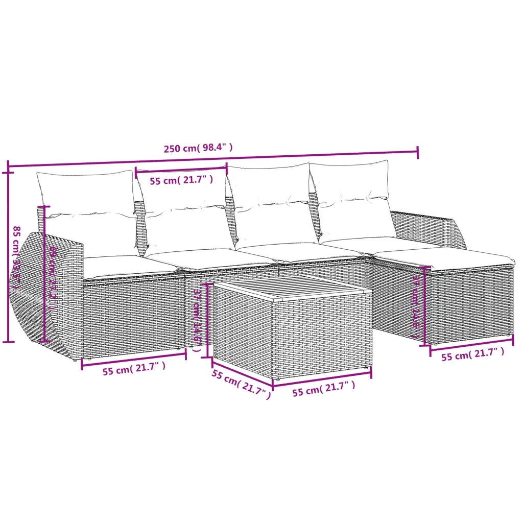 Set Divano da Giardino 6 pz con Cuscini Beige in Polyrattan