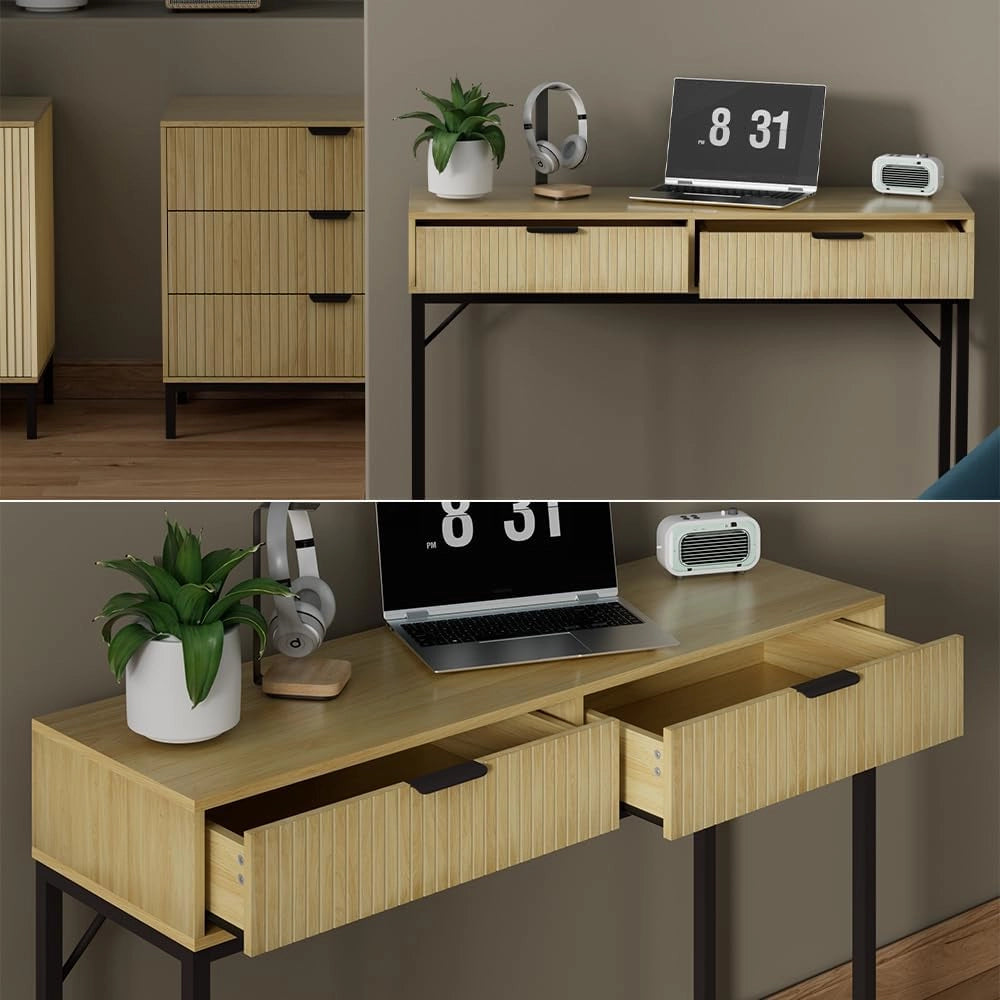 Scrivania Lennox, Rovere, 100 x 30 cm con 2 cassetti, adatto all'uso come postazione di lavoro o come consolle