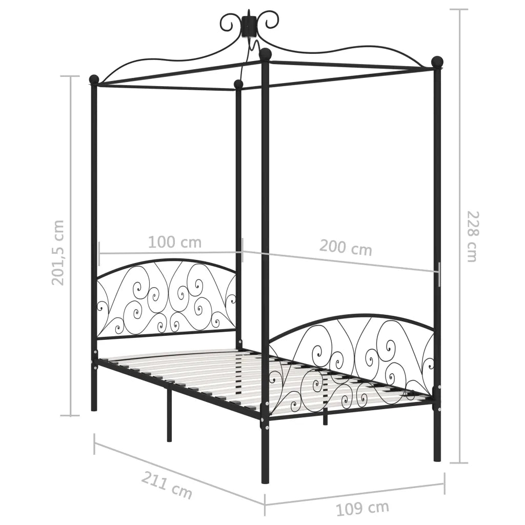 Letto a Baldacchino Nero in Metallo 100x200 cm 284475