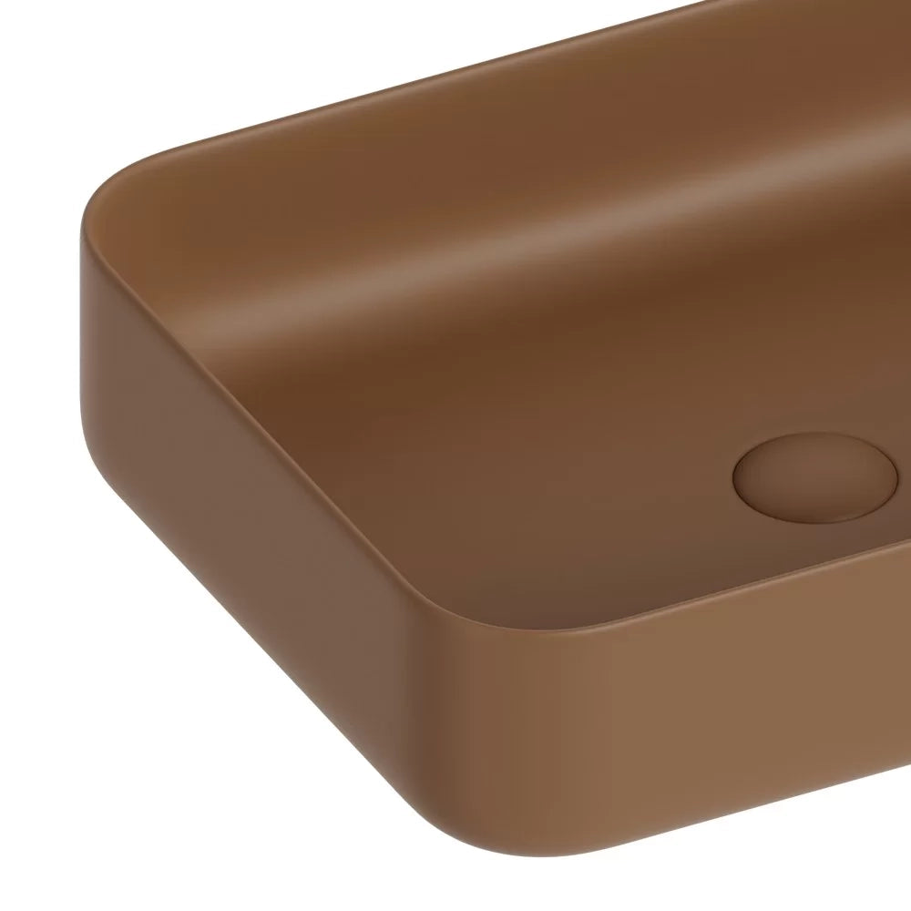 Lavabo d'appoggio rettangolare in ceramica da 50x40 cm marrone - Serie Nature