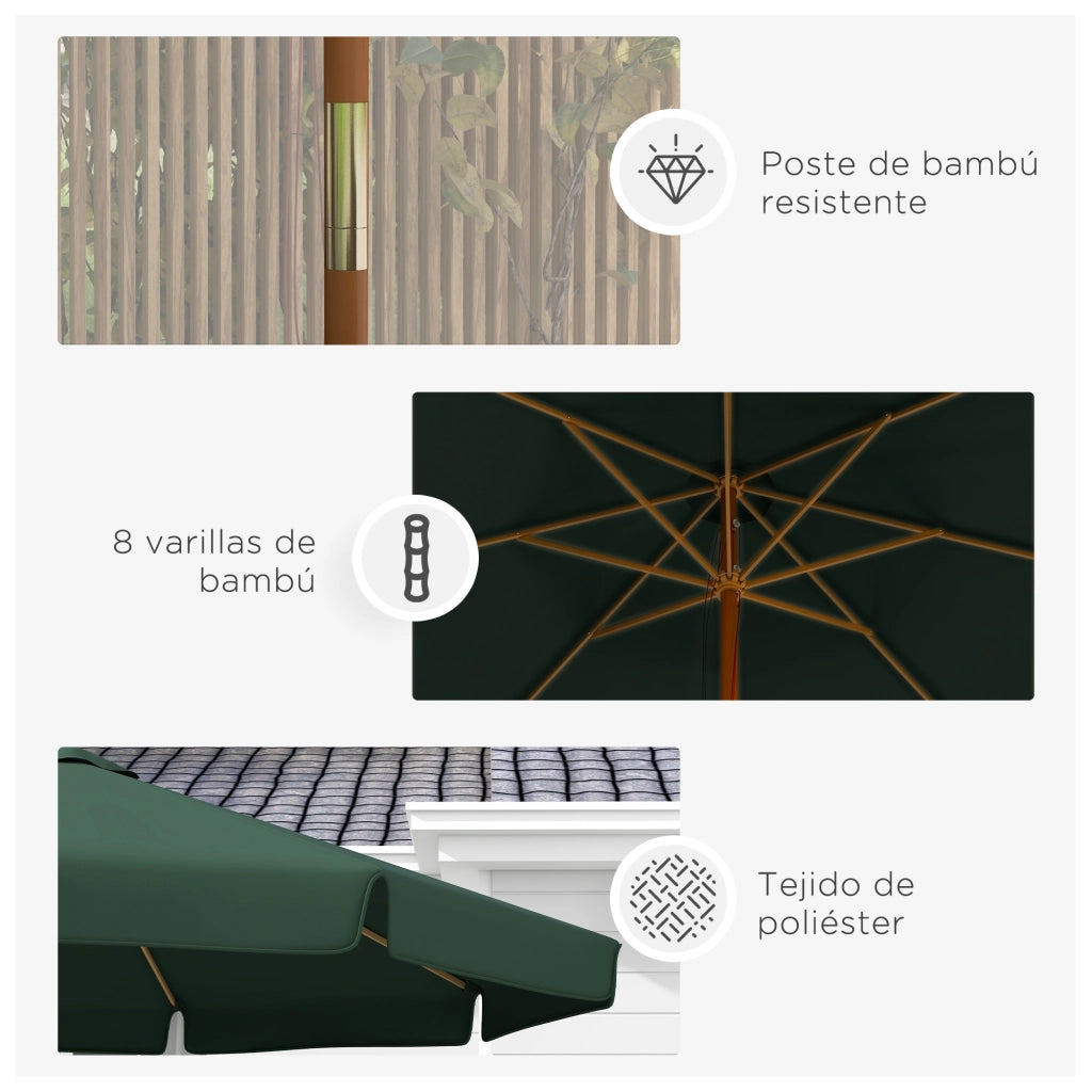 Ombrellone da Giardino in Legno con Sistema a Puleggia ¨C Zephmum ¨C Verde 325x250 cm