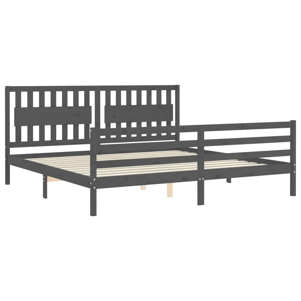 Letto matrimoniale | Letto per adulti | Giroletto con Testiera Grigio 200x200 cm in Legno Massello