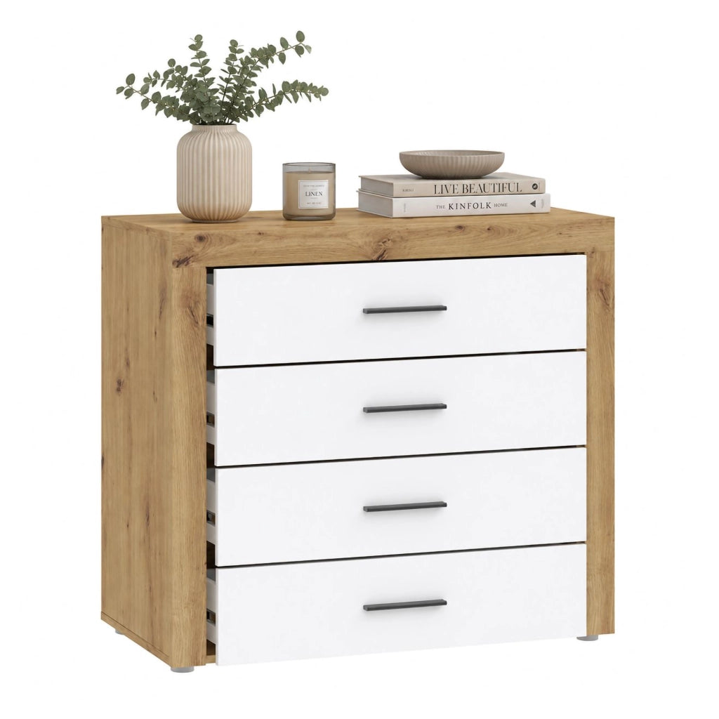 Lematare, Cassettiera 4 Cassetti, 95x42x88h cm Marrone Rovere