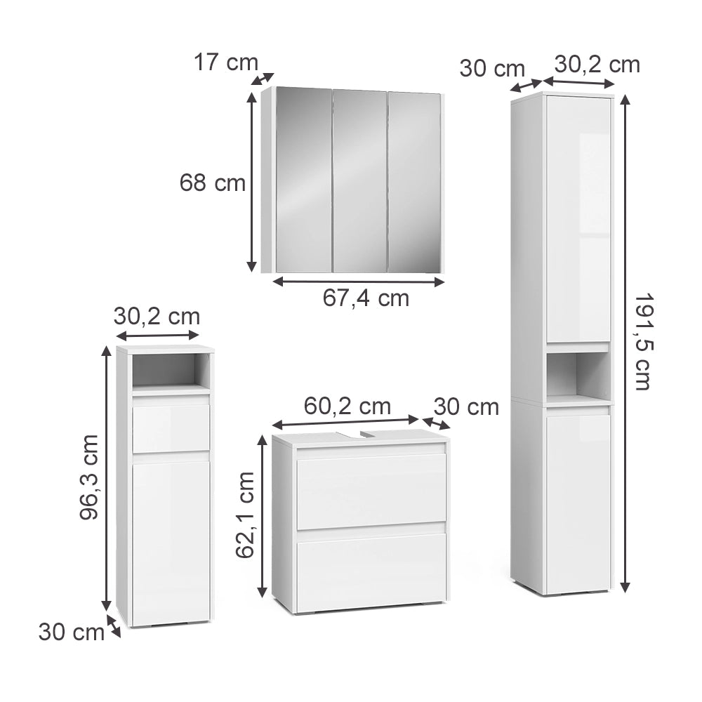 Set di mobili da bagno Majest Bianco lucido 4 parti Vicco