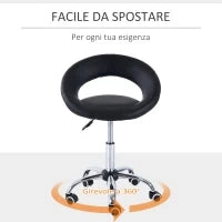 Sgabello da Lavoro Girevole Sgabello da Sala Salone Moderno Altezza Regolabile Ecopelle 50 × 54 × 66-78cm Nero