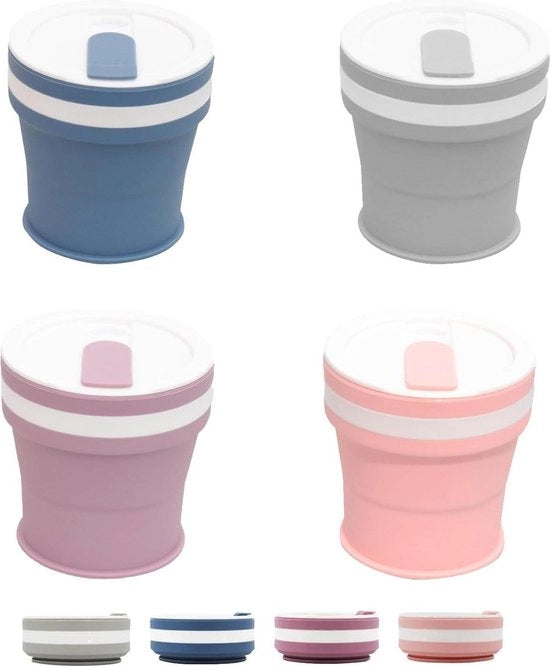 Set di bicchieri in silicone pieghevoli da 4 - Bicchieri pieghevoli da portare per picnic, campeggio - Riciclabile - Escursioni - Esterno