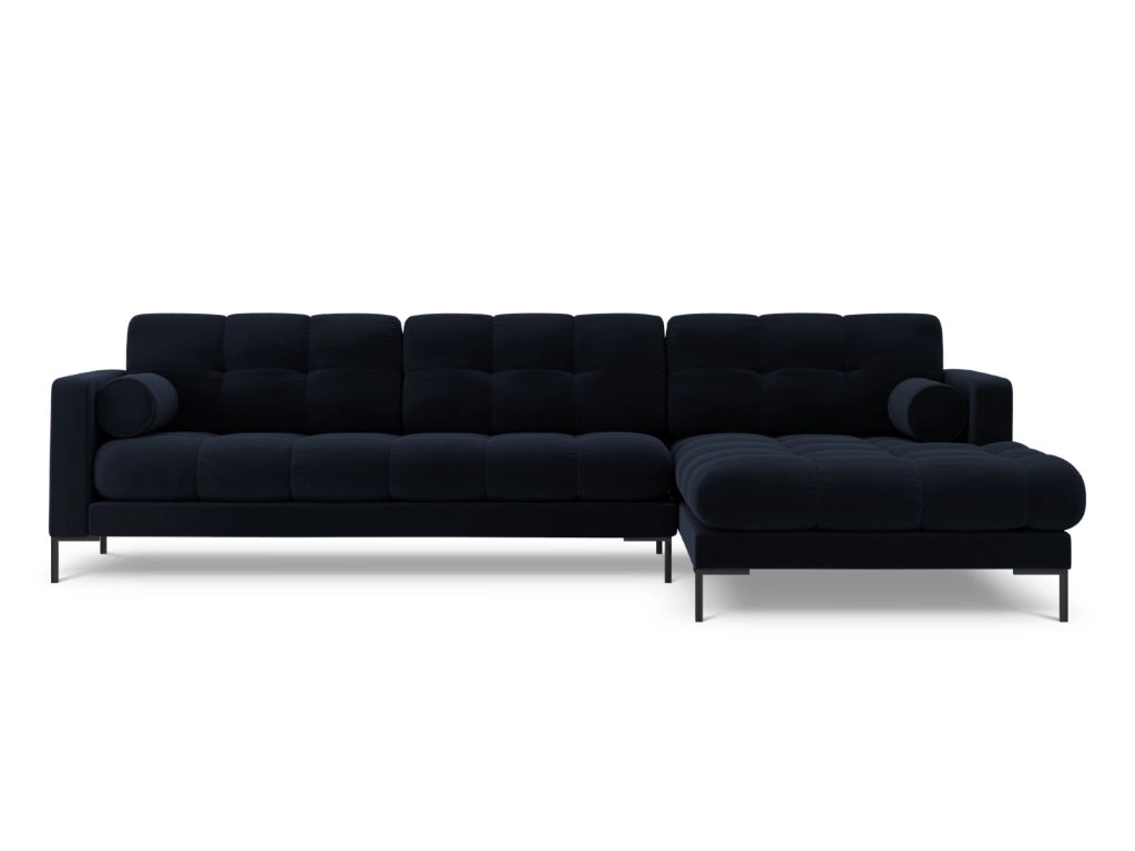 Cosmopolitan Design - Divano angolare destro "Bali" 5 posti in velluto blu scuro 