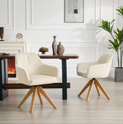 Set di 2 sedie da pranzo girevoli 360° con braccioli in tessuto e legno; beige