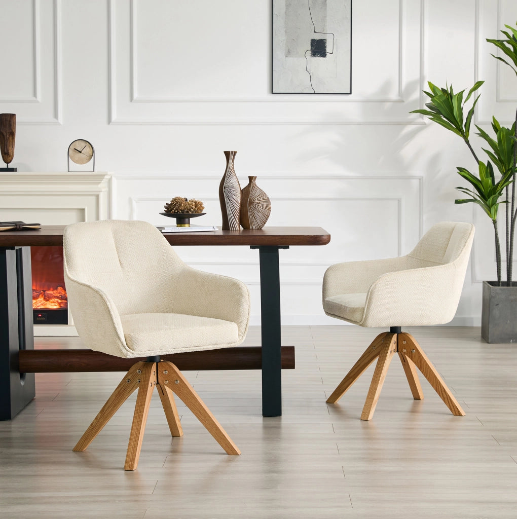 Set di 2 sedie da pranzo girevoli 360° con braccioli in tessuto e legno; beige