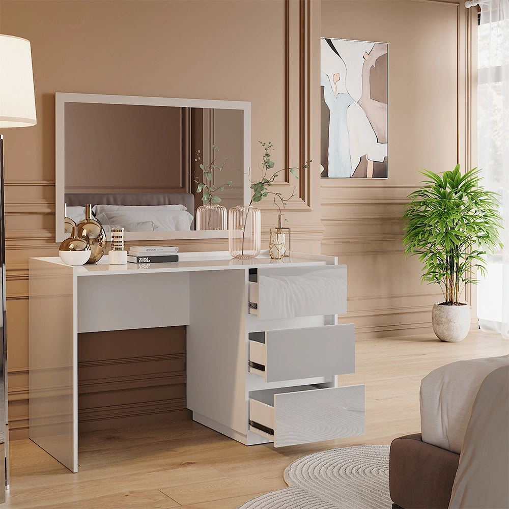 Vicco Tavolo da toilette Bianco lucido 120 cm con 3 cassetti