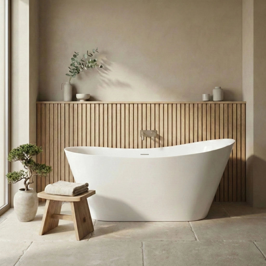 Vasca Da Bagno Freestanding In Acrilico Lusso Slim 170 Copritappo bianco