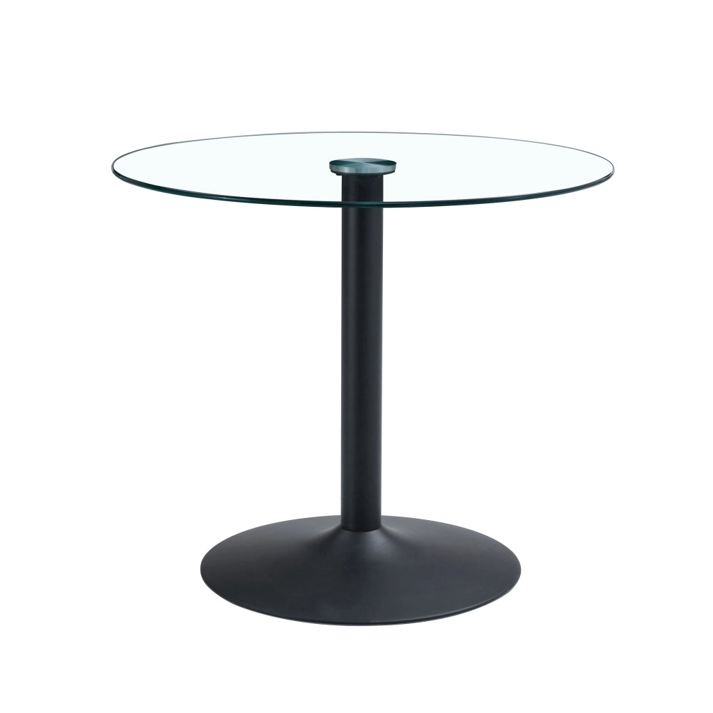 Tavolo da pranzo in vetro temperato con base in metallo, per bar e caffetterie, nero e trasparente, 85 × 76 cm
