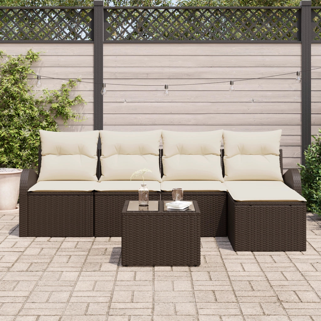 Set di 5 pezzi di divano da giardino con cuscini in grigio polyrattan