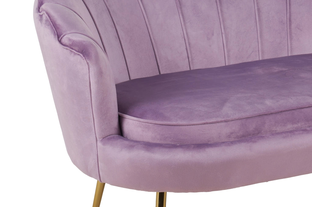 Divano Due 2 Posti In Velluto Forma Conchiglia Gambe In Metallo 133x63x75 Cm Camera Soggiorno Ufficio  Violetto