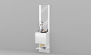 Mobile Ingresso Specchio e Armadietto 45x35x191 cm Kompact Bianco Lucido