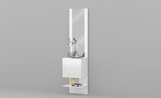 Mobile Ingresso Specchio e Armadietto 45x35x191 cm Kompact Bianco Lucido